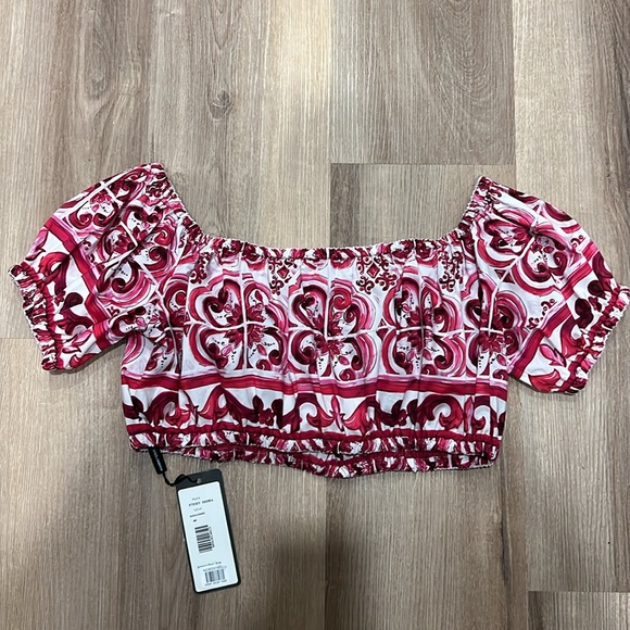 Dolce&Gabbana Tile Print Cotton Crop Top (IT40) - Picture 5 of 15